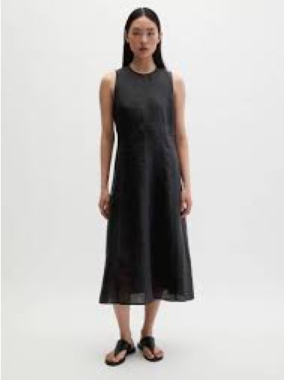 Eileen Fisher Irish linen Sleeveless Black Midi Dress